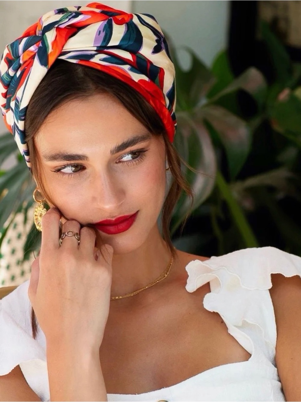 Floral Twist Turban Headband — Red & Cream - Picture 2 of 2